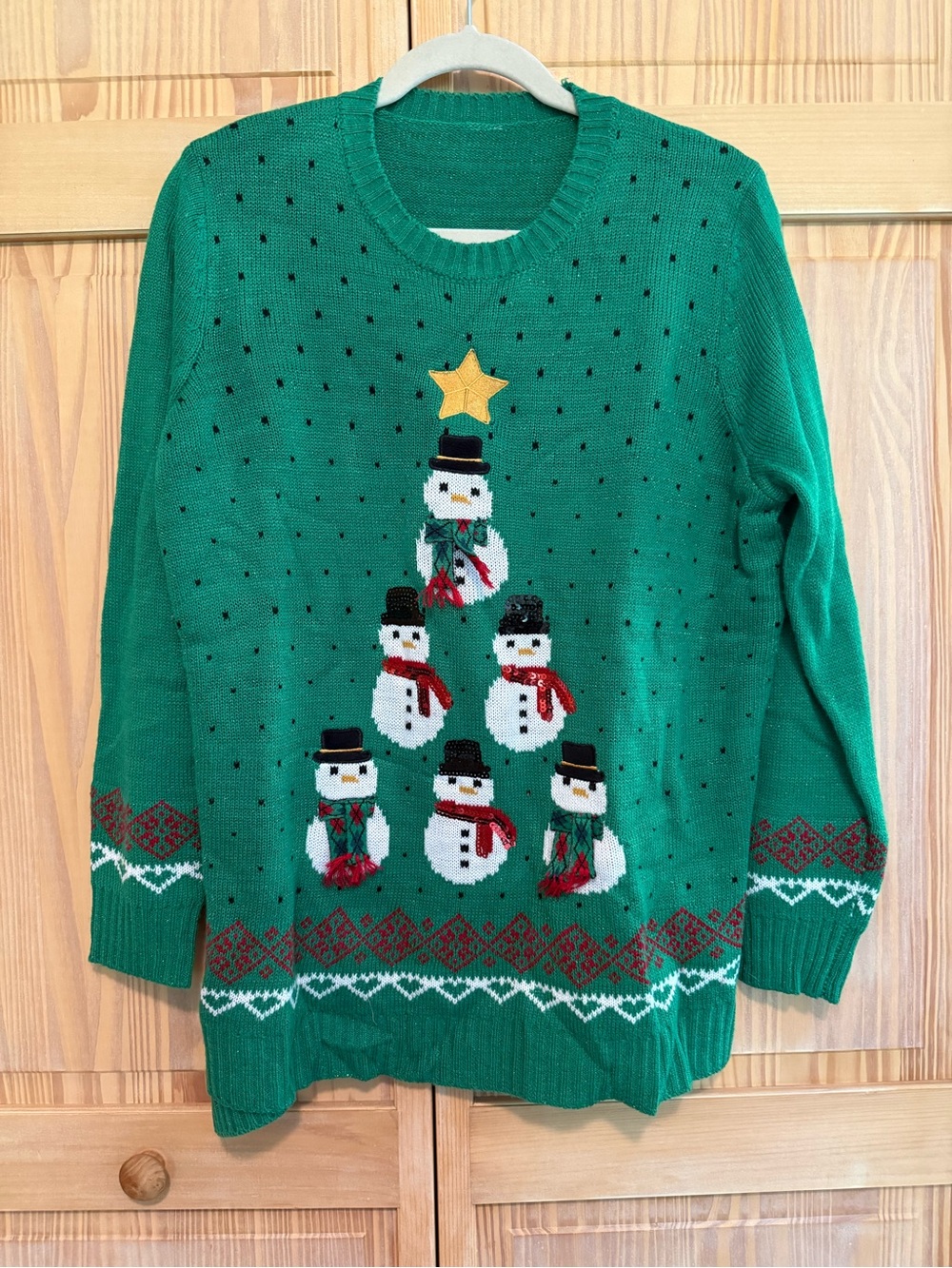 Green Snowman Tree Holiday Crewneck Sweater